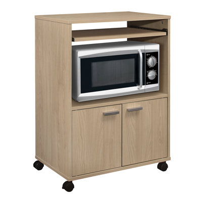 Arm?ns Microwave Cabinet with Storage and Upper Pull Out Shelf - 2 Door Cabinet Kitchen Storage Cart - Laminate Wood Kitchen Cart with Lockable Castor by Hokku Designs