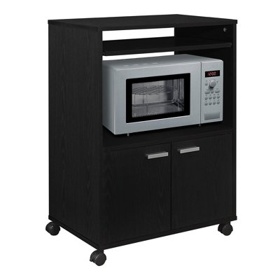Arm?ns Microwave Cabinet with Storage and Upper Pull Out Shelf - 2 Door Cabinet Kitchen Storage Cart - Laminate Wood Kitchen Cart with Lockable Castor by Hokku Designs