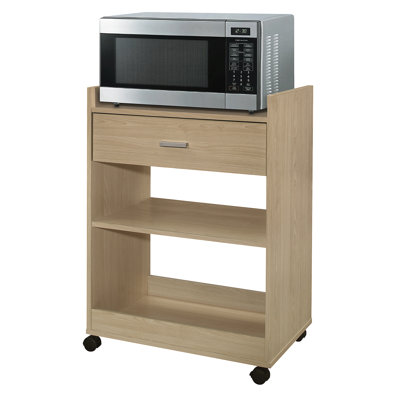 Armir 24" Dellow Microwave Cart with Storage Shelves and Drawer - 2 Shelf Veneers & Wood Kitchen Cart with Storage - Lockable & Unlockable Microwave W by Hokku Designs