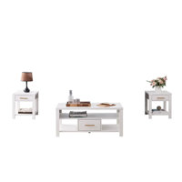 Rey 3-Piece Occasional Table Set - Modern Coffee Table with Side Table Set - High Storage Living Room Table Set - Coffee Table Set for Multiple Uses by Wildon Home
