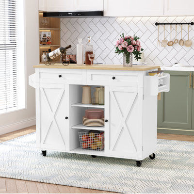 Jaye 51.7" Kitchen Island on Wheels with Storage Cabinet with Drop Leaf Countertop by Wildon Home