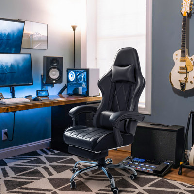 Adjustable Reclining Ergonomic Faux Leather Swiveling PC & Racing Game Chair with Footrest by The Twillery Co.