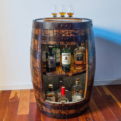 Premium Reclaimed Whiskey Barrel Cabinet Handmade Rustic Oak Furniture
