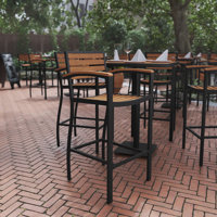 Clarie Commercial Grade Outdoor Bar Stool with Armrests and Poly Resin Slats