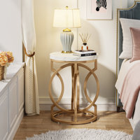 Masonlee 19.7"W Gold End Table, Round Side Table with Faux Marble Top by Everly Quinn