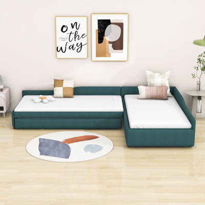 Aylenne Twin Size Upholstered Daybed with Trundle and Drawer by Hokku Designs