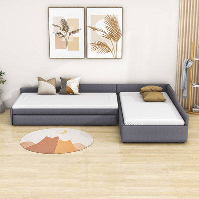 Aylenne Twin Size Upholstered Daybed with Trundle and Drawer by Hokku Designs