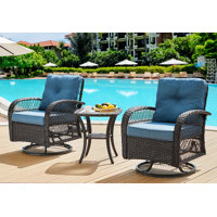 Kaycey 3 Piece Outdoor Rattan Swivel and Glider Seating Group, Patio Rocking Chairs with Cushions by Winston Porter