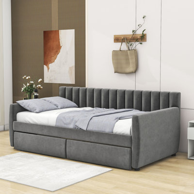 Twin Size 2 Drawers Upholstered Daybed by Latitude Run