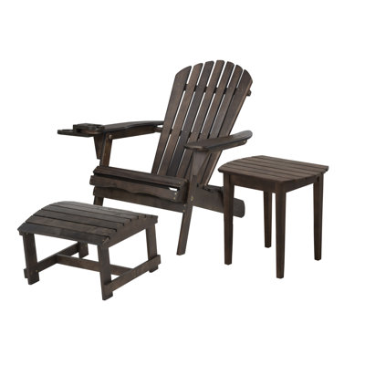 Valdese Solid Wood Folding Adirondack Chair with Table by Dovecove
