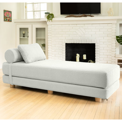 Amala Daybed Fold-Out Sleeper Chaise with Premium Memory Foam Queen-Size Mattress & Pillows-Premium Boucle by Hokku Designs