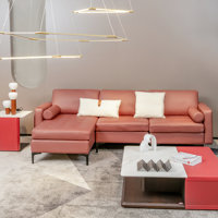 Darthy 97" Wide Genuine Leather Reversible Modular Sofa & Chaise by Ivy Bronx