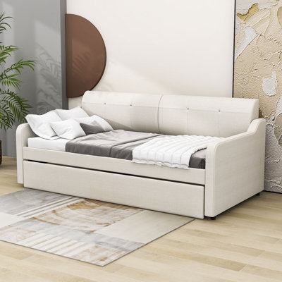 Basiliki Twin Size Upholstered Daybed with Trundle and USB Charging Design by Hokku Designs