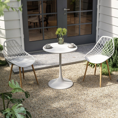Kurv Bistro 24" Round Dining Table for Indoor or Patio with Steel Top and Pedestal Base plus Chairs by Corrigan Studio