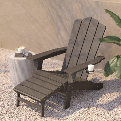 Ayleah Commercial All-Weather HDPE Adirondack Chair with Cup Holder and Pull Out Ottoman by Rosecliff Heights