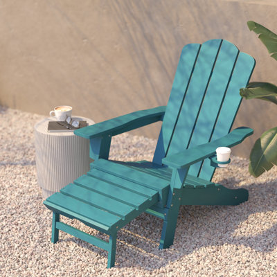 Ayleah Commercial All-Weather HDPE Adirondack Chair with Cup Holder and Pull Out Ottoman by Rosecliff Heights