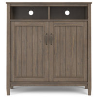 Lev 39"W Solid Wood 2-Shelf Medium Storage Cabinet with 2 Open Cubbies by Simpli Home