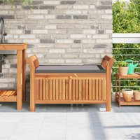 vidaXL Garden Storage Bench, Solid Acacia Wood, Gray Cushion Included, Classic Outdoor Design, Patio & Garden Seating, 35.8" x 19.7" x 23.6", Patio & by Winston Porter