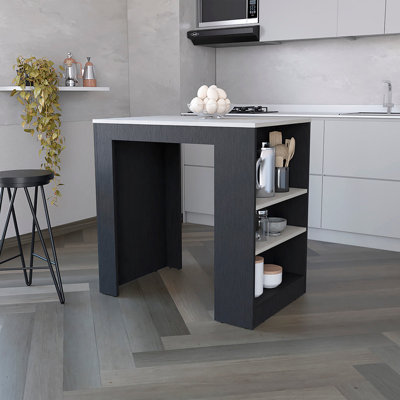 Malahki Kitchen Island Doyle, 3 Shelves, Width x 36.2, Faux Marble Top Color Finish by Ebern Designs