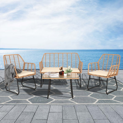 Tobago Polyethylene (PE) Wicker 4 - Person Seating Group with Cushions by Bay Isle Home