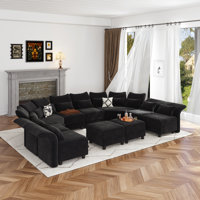 Bernel 130" Wide Chenille Modular Sectional with Ottoman by Hokku Designs