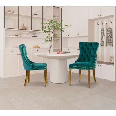 Orla Tufted Velvet Wing Back Side Chair Dining Chair in Black by Rosdorf Park