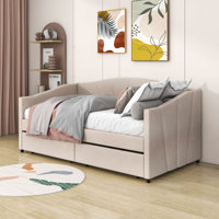 Oniya Twin Size 2 Drawers Upholstered Daybed with Wood Slat by Everly Quinn