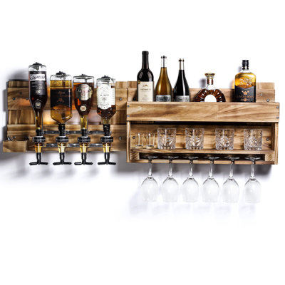 Drennan Solid Wood Wall Mounted Wine Bottle & Glass Rack in Brown by Millwood Pines
