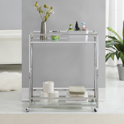 Damore Glass Bar Cart Table with Metal Frame by Ivy Bronx