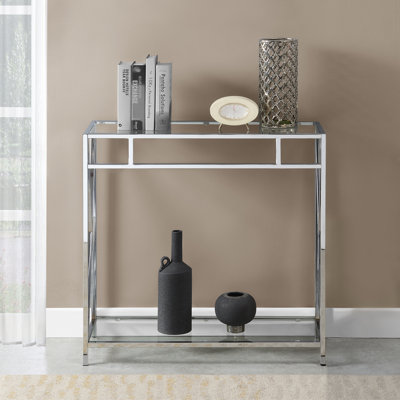 Damore Glass Console Table with Metal Frame by Ivy Bronx