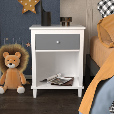 Grajales Kids Nightstand with One Drawer,White Bedside Table with Drawer and Open Partition,Modern Nightstand,Children