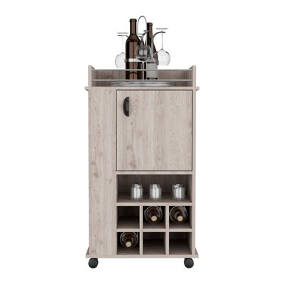 Bar Cart with 6 Built-in Wine Racks, Single-Door Cabinet, and 2 Open Shelves by Latitude Run