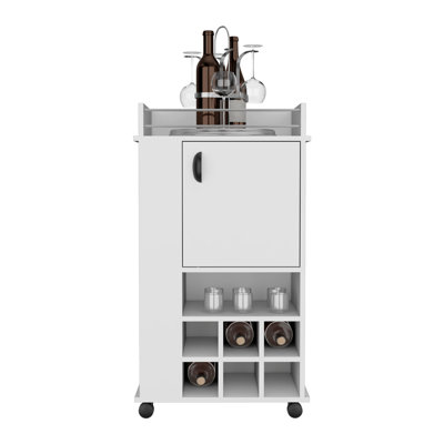 Bar Cart with 6 Built-in Wine Racks, Single-Door Cabinet, and 2 Open Shelves by Latitude Run