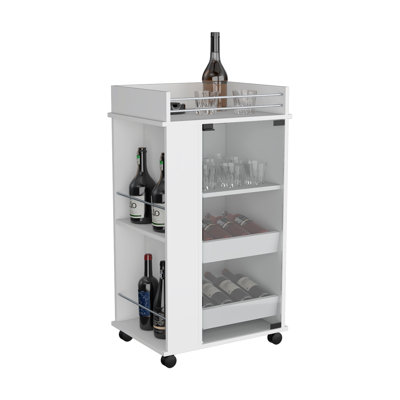 DEPOT E-SHOP Lansing Bar Cart with Glass Door, 2-Side Shelves and Casters by Hokku Designs