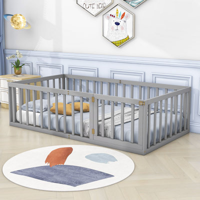 Twin Size Wood Daybed with Fence and Door by Red Barrel Studio