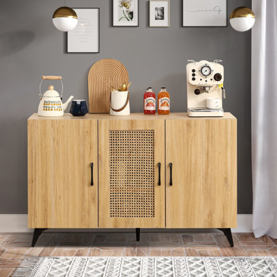 Large Storage Space Three Door Side Cabinet,The Rattan Net On The Center by Bay Isle Home