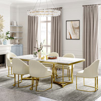Modern Rectangular Faux Marble Dining Table With Dining Chairs Dining Room Sets For 6 (71" Table+6 Chairs) by Everly Quinn