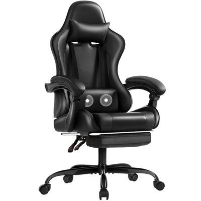 Adjustable Video Gaming Chair with Massage Swiveling PC & Racing Game Chair with Footrest by Freeport Park