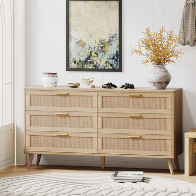 Jakoby Rattan 6 Drawer Double Dresser for Bedroom, Chest of Dressers, Modern Dresser Drawer Chest by George Oliver