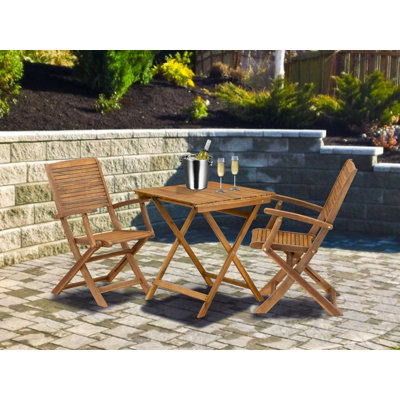 3 Piece Patio Set Contains a Square Acacia Coffee Table and 2 Outdoor Folding Arm Chairs by Winston Porter