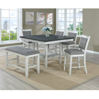 Rodion Ryan Chalk-White Modern Traditional Wood Square Counter Height Dining Room Set,dining table set,dining room set by Red Barrel Studio