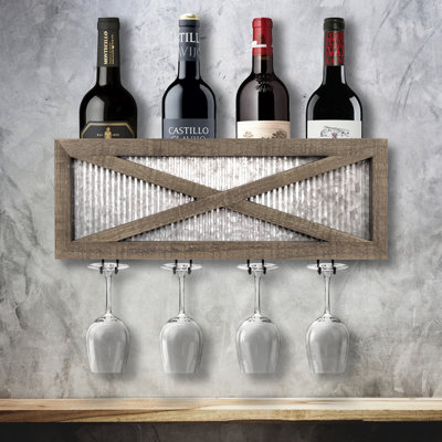 Arantser 4 Bottle Solid Wood Wall Mounted Wine Bottle & Glass Rack in Brown by Gracie Oaks