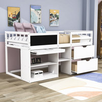 Twin Size Wooden Low Loft Bed With Desk, Shelf And Drawers by Harriet Bee
