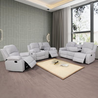 Caritina 3 - Pieces White Gray Linen Reclining Living Room Set