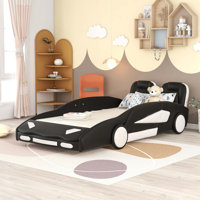 Agnius Modern Twin Size Race Car-Shaped Platform Bed with Wheels by Isabelle & Max