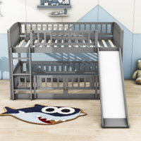 Harveen Wooden Bunk Bed with Slide and Fence by Harriet Bee by Harriet Bee
