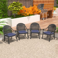 4-Piece Set Stacking Patio Dining Armchair with Blue Cushion by Darby Home Co