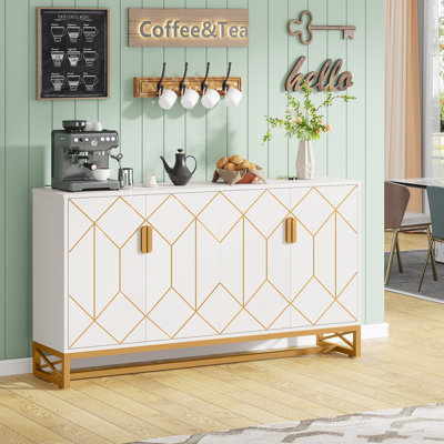 Leffel 59 " Wide White and Gold Sideboard Buffet Cabinet by Mercer41