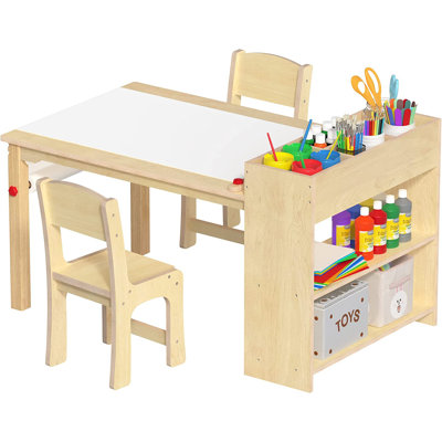 Harriet Bee Kids Art Table And 2 Chairs, Wooden Drawing Desk, Activity & Crafts, Children