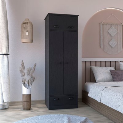 Tifton Armoire with Hinged Drawer, Handles, 2-Door Cabinet, Shelf, and Hanging Rod by Latitude Run